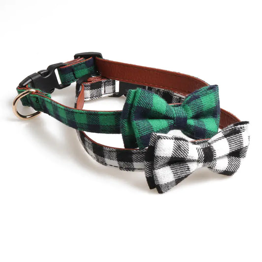 Plaid Bowknot Pet Necklace