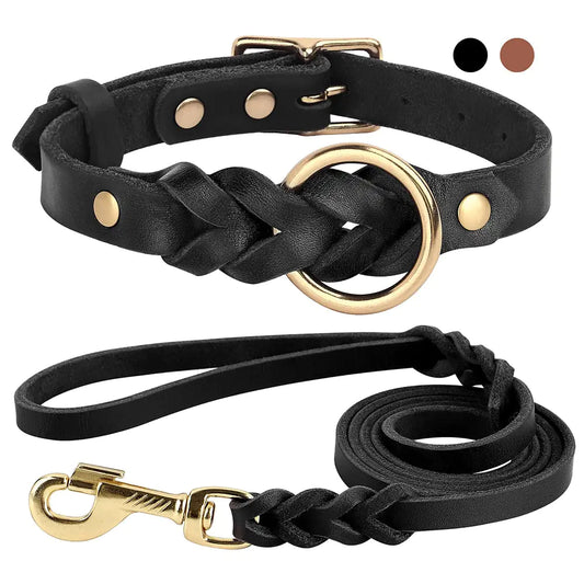 Dog Collar and Leash Set Leather