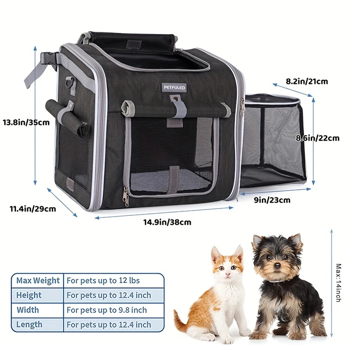 Dog or Cat Bike Basket, Expandable Soft Sided Pet Carrier Backpack with 4 Open Doors, Foldable Dog Bike Carrier