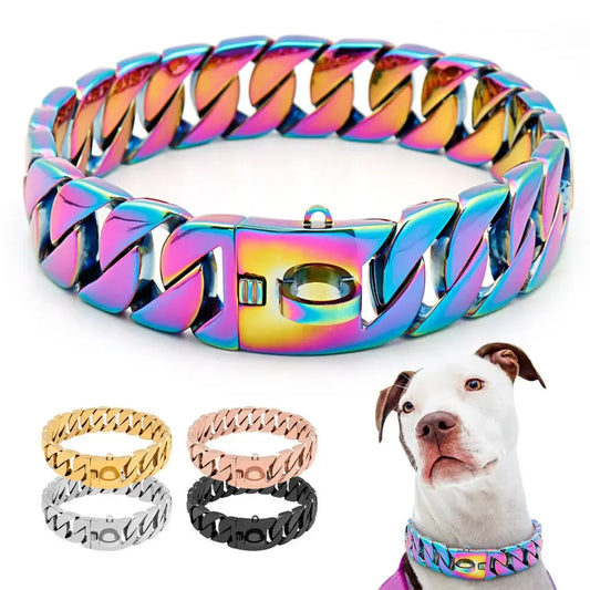 Pet Supplies Dog Collar Charms Heavy Duty Dog Chain Collar Stainless Steel Choker Cuban Link for Pitbull Boxer