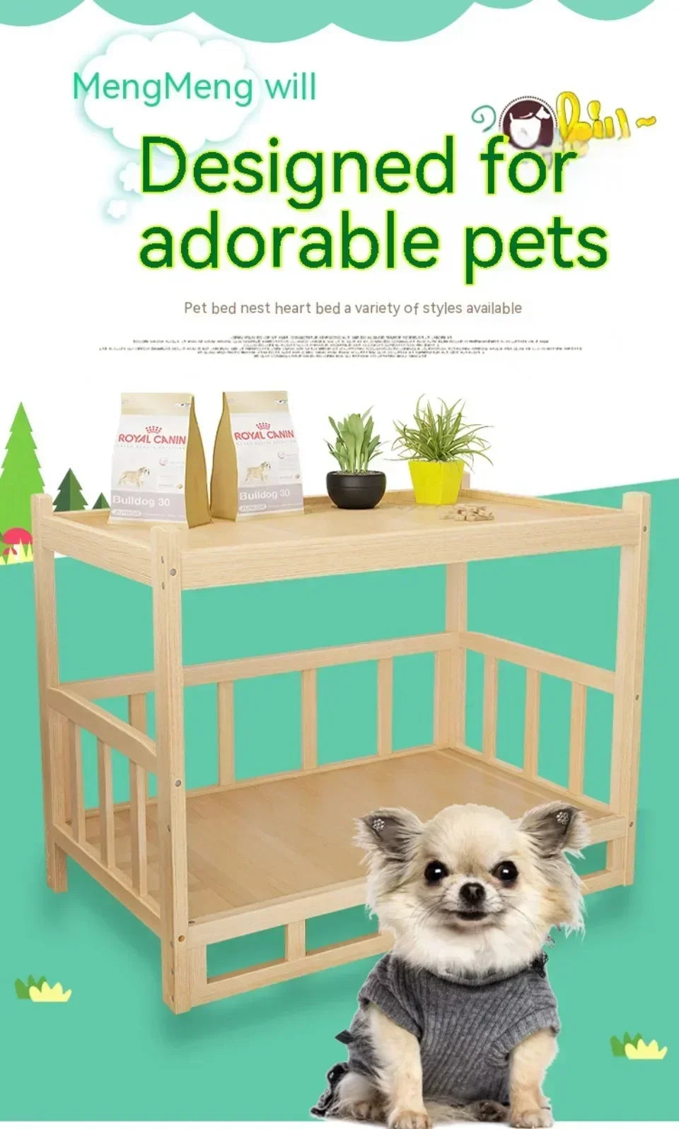 Solid Wood Dog Kennel Puppy Bed Luxury Durable Eco-Friendly LargeWooden Pet HousePolished and Smooth Detachable Pet Accessories