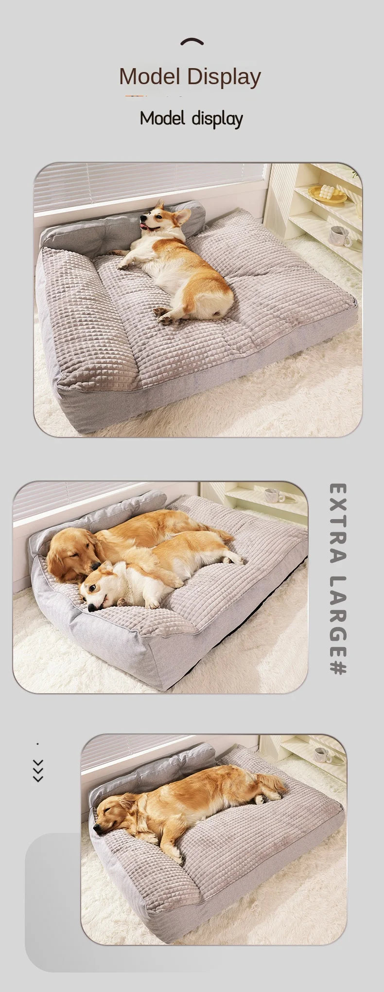 Comfortable Beds for Large Dogs Machine Washable Waterproof Dog Bed L Shape Foam Dog Beds Spacious Mat for Multiple Dogs Family