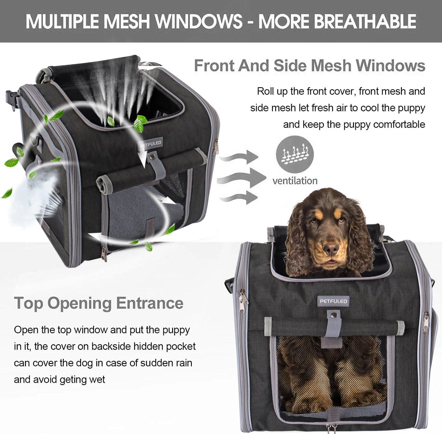 Dog or Cat Bike Basket, Expandable Soft Sided Pet Carrier Backpack with 4 Open Doors, Foldable Dog Bike Carrier