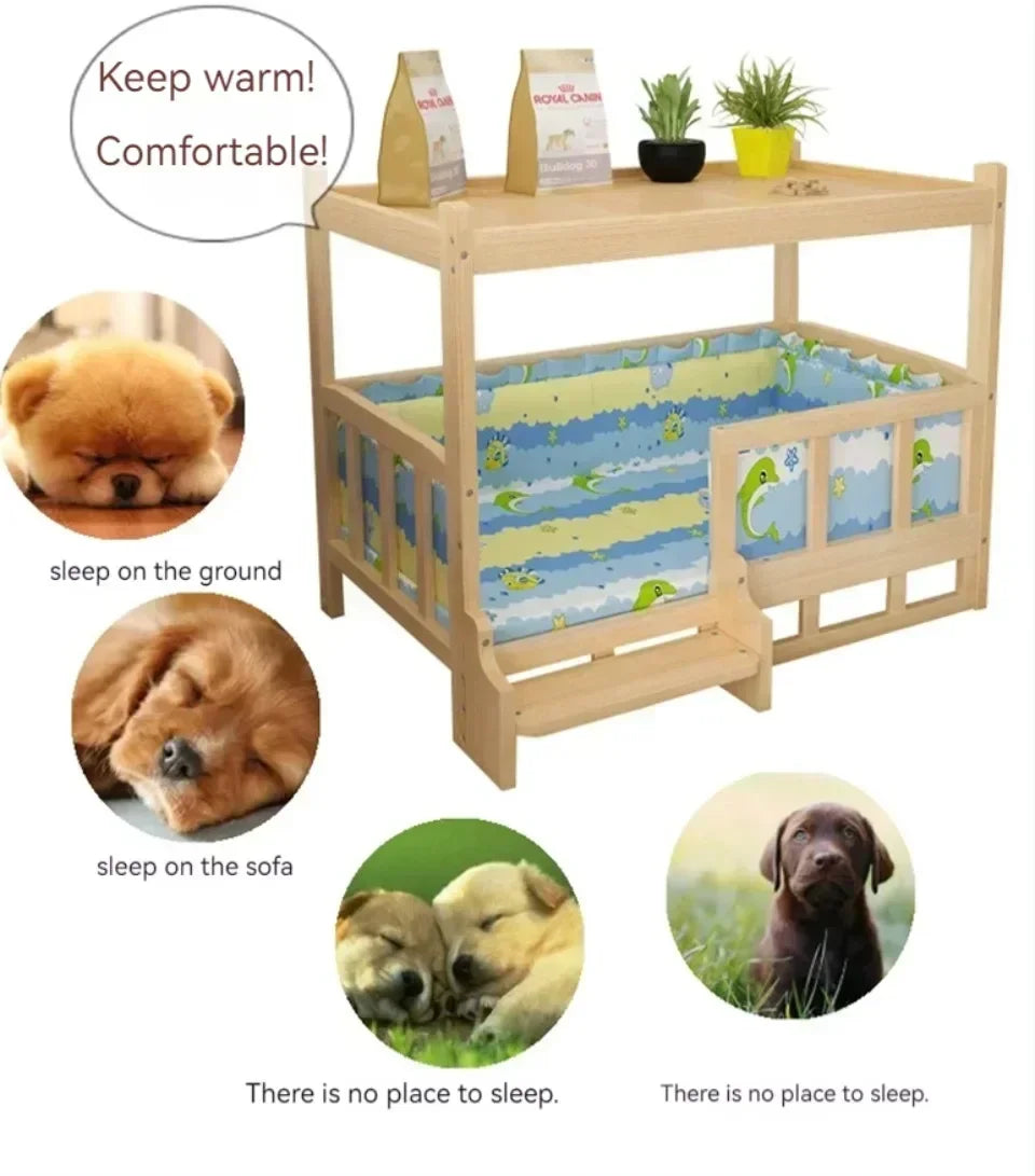 Solid Wood Dog Kennel Puppy Bed Luxury Durable Eco-Friendly LargeWooden Pet HousePolished and Smooth Detachable Pet Accessories