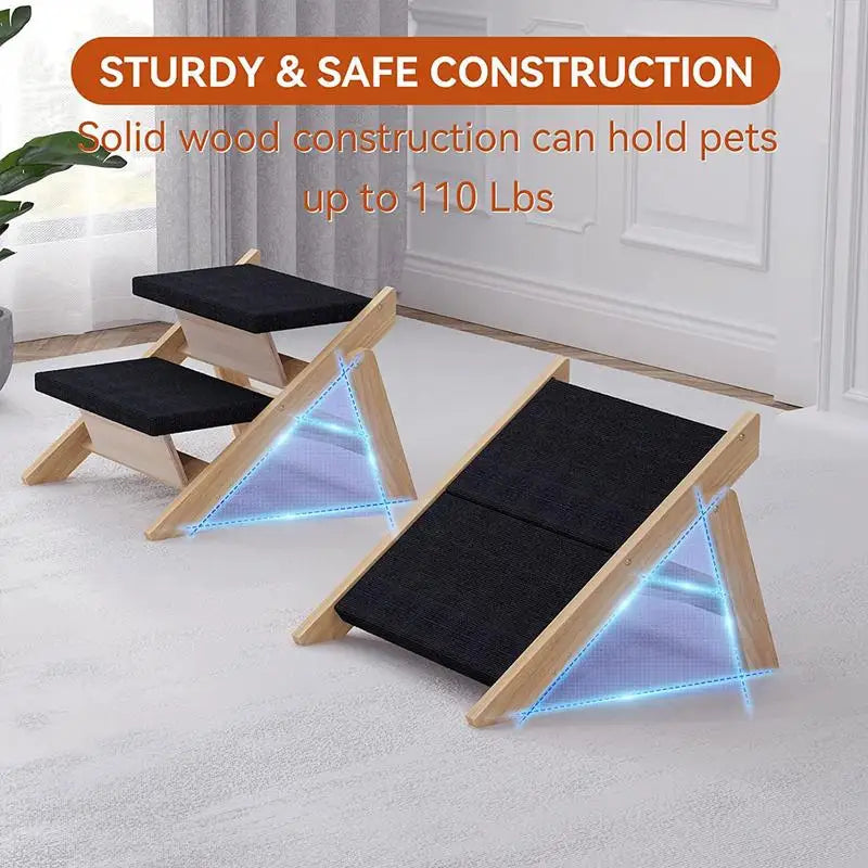 Wooden Foldable Dog Steps Anti-Slip Ramp Ladder Stairs Pet Bed Lightweight Dog Stairs Durable Dog Ramp For Old Cats Small Dog