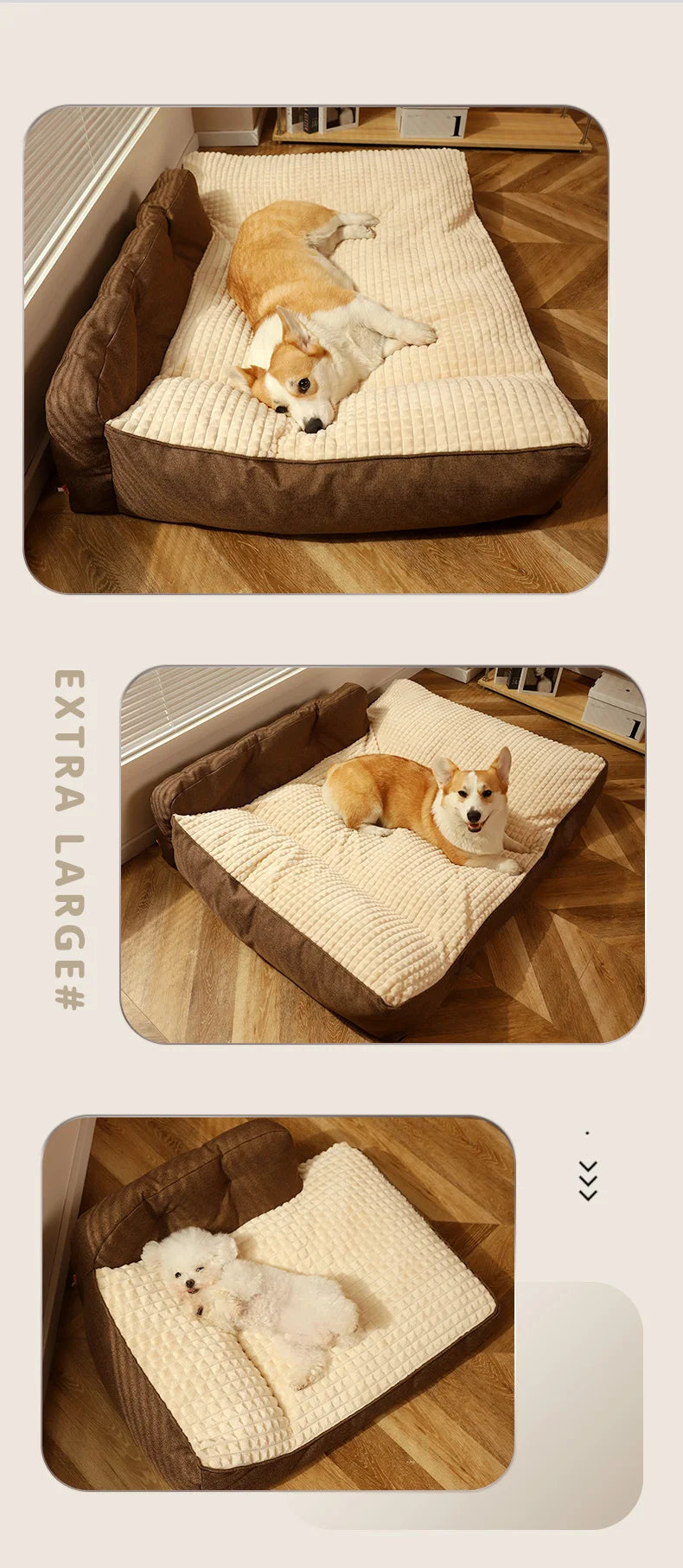 Comfortable Beds for Large Dogs Machine Washable Waterproof Dog Bed L Shape Foam Dog Beds Spacious Mat for Multiple Dogs Family