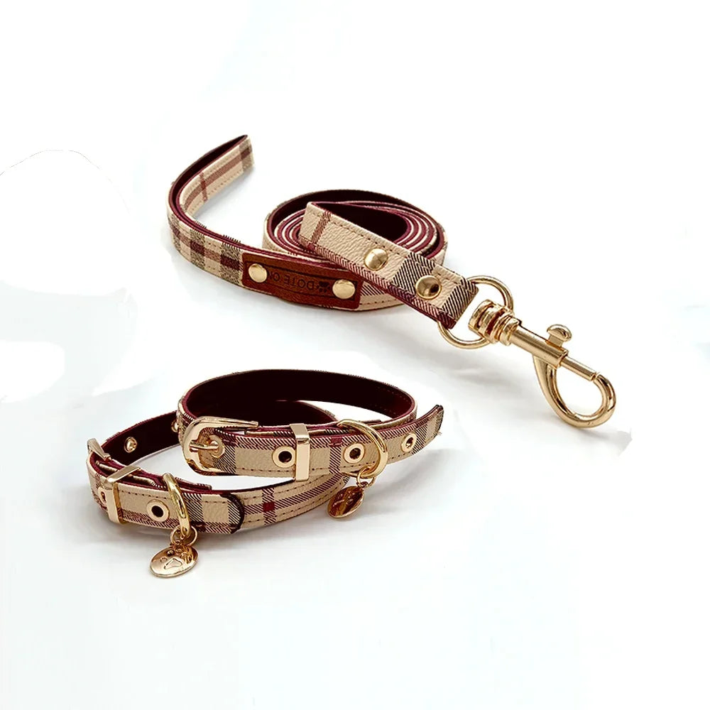 Posh Leather Pet Collar and Leash Set